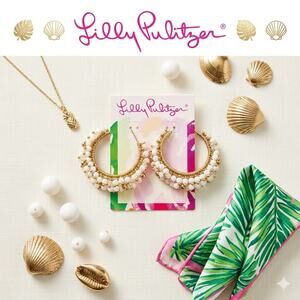 Lilly Pulitzer Resort White & Gold Bead Hoop Earrings - NWT